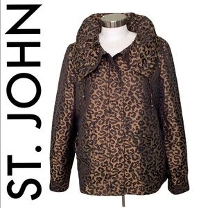 ST. JOHN BLACK BROWN LONG SLEEVE ZIP FRONT LEOPARD JACKET SIZE XL